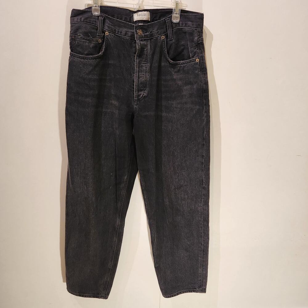 AGOLDE Women's 29 Tapered Baggy Rigid Denim High Rise Jean Shambles Washed Black - Picture 11 of 11